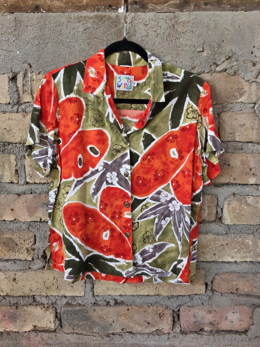 Vintage Jams World Island Oasis Rayon Tropical Hawaiian Camp Shirt Medium M